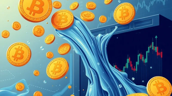 A visual representation of a significant Bitcoin deposit entering cryptocurrency exchanges, highlighting major whale movements and potential market shifts.