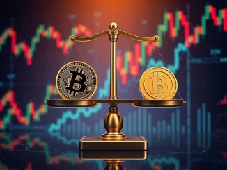 A digital scale illustrating Bitcoin dominance shifting as altcoins gain momentum, reflecting capital rotation in the crypto market.