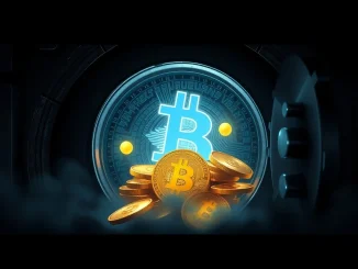 Chart showing a BTC price dip with reactivated dormant Bitcoin coins symbolizing market volatility.