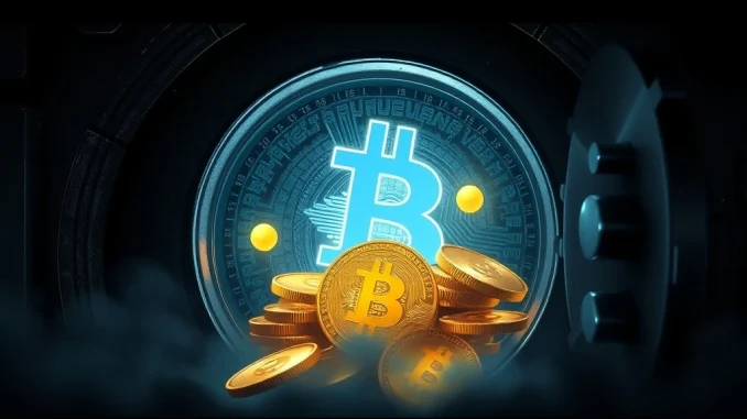 Chart showing a BTC price dip with reactivated dormant Bitcoin coins symbolizing market volatility.