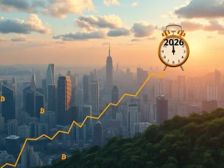 A visual representation of Bitcoin's market evolution, showing a shift from traditional cycles to a new era driven by institutional adoption and crypto ETFs, pointing towards a significant 2026 breakout.