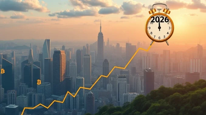 A visual representation of Bitcoin's market evolution, showing a shift from traditional cycles to a new era driven by institutional adoption and crypto ETFs, pointing towards a significant 2026 breakout.
