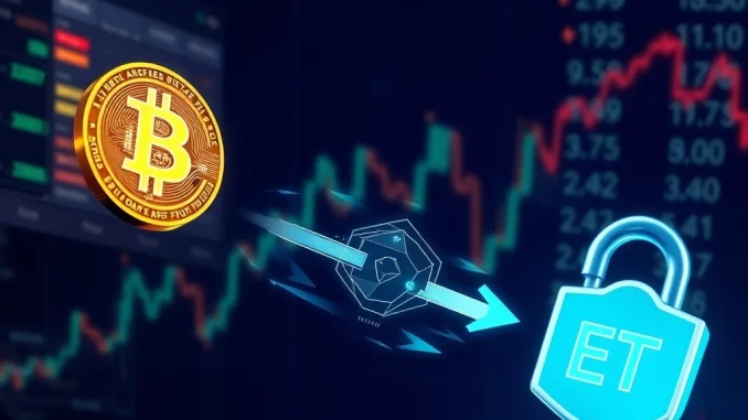 Visualizing the significant movement of Bitcoin from exchange wallets into secure Bitcoin ETFs, as highlighted by CryptoQuant's on-chain data.