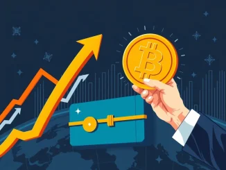Visualizing Bitcoin ETF flows with arrows and charts, representing market dynamics and the growing institutional confidence in crypto investments.