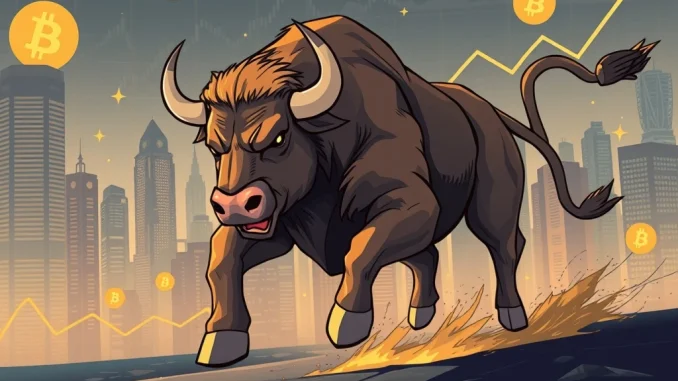 A bull market surge representing a bullish Bitcoin price prediction driven by institutional Bitcoin ETF demand.
