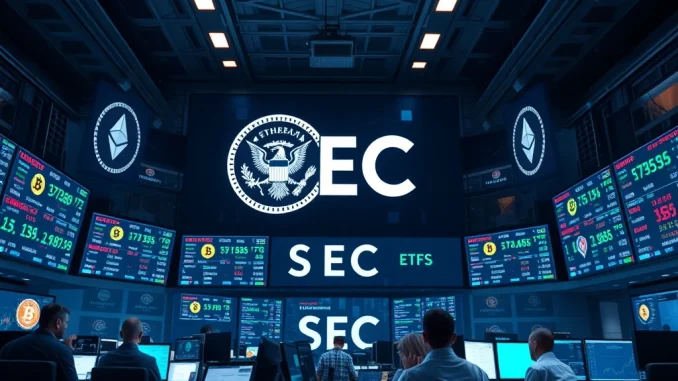 Bitcoin ETF approval process with SEC and major exchanges discussing faster listings