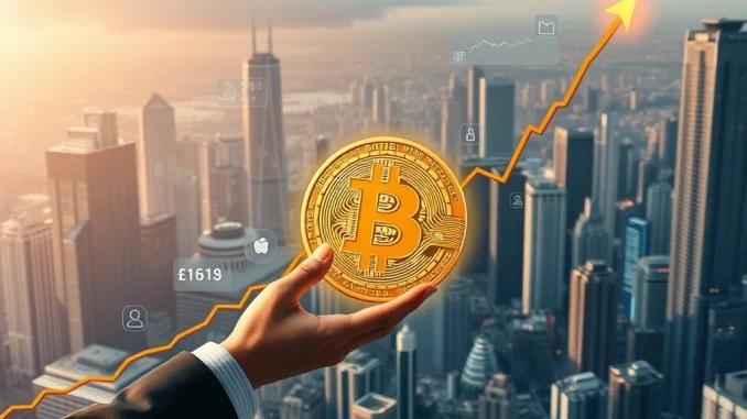 A chart showing the upward trajectory of Bitcoin price, illustrating the impact of Bitcoin ETFs and growing institutional Bitcoin adoption.