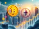 Bitcoin News: Digital charts showing Bitcoin and Ethereum prices rising, reflecting a surging altcoin market and shifting crypto dominance.