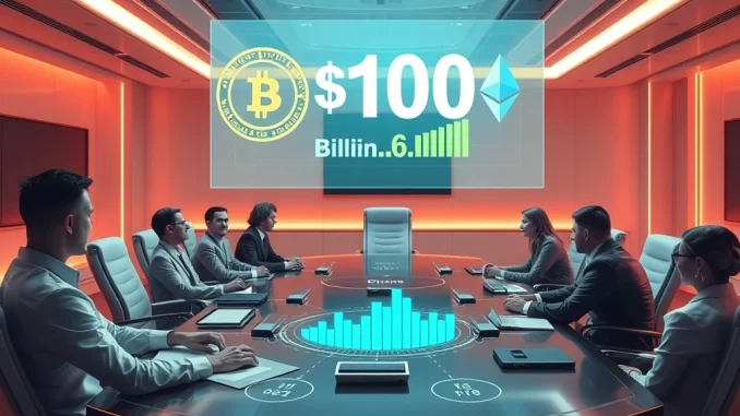 Bitcoin and Ethereum Surge: Corporate Crypto Holdings Break $100 Billion Barrier Corporate executives analyzing Bitcoin and Ethereum investment trends