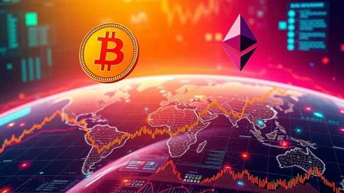 A digital representation of Bitcoin and Ethereum symbols amidst financial charts, symbolizing essential crypto market insights.