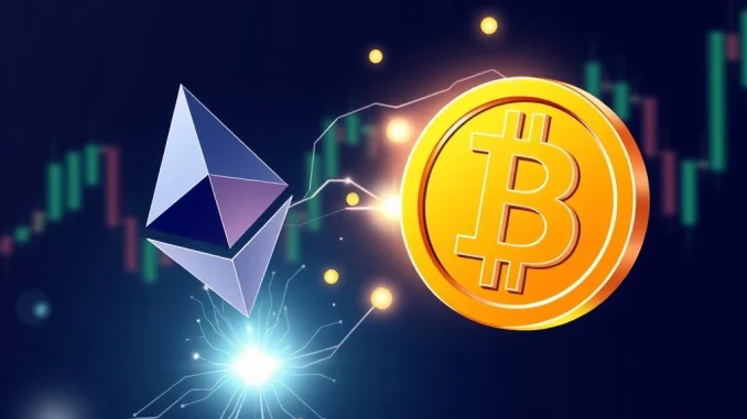 Bitcoin: Crucial Shift Predicted as Ethereum Investors Eye Gains A chart illustrating potential market rotation, with Ethereum gains flowing towards Bitcoin, reflecting Samson Mow's investment prediction.