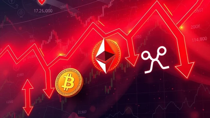 Bitcoin and Ethereum price crash triggering massive crypto liquidations