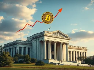 A Bitcoin chart rising dramatically, illustrating the Bitcoin surge in response to the Federal Reserve's significant financial loss.