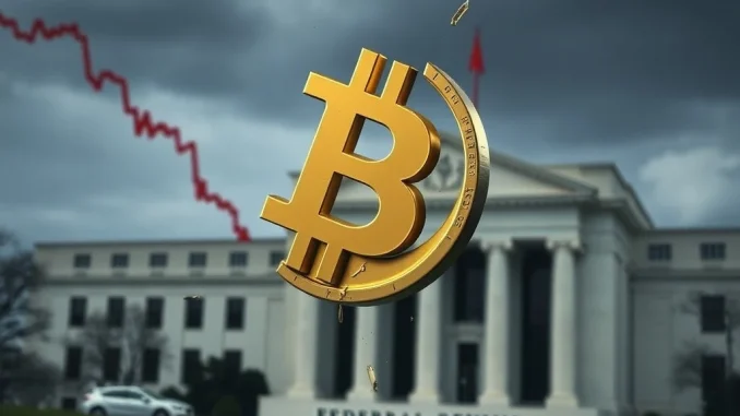 A visual representation of Bitcoin's dramatic fall, illustrating the impact of fading Fed rate cut expectations on the Bitcoin price.