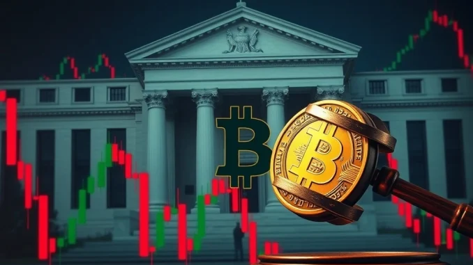 Bitcoin price chart showing a sharp decline, symbolizing market volatility after the Federal Reserve's decision to hold interest rates steady.