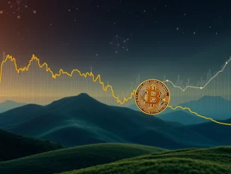 A digital chart showing a sharp Bitcoin price dip, representing the market reaction to Galaxy Digital's large BTC transfers and the overall crypto market impact.