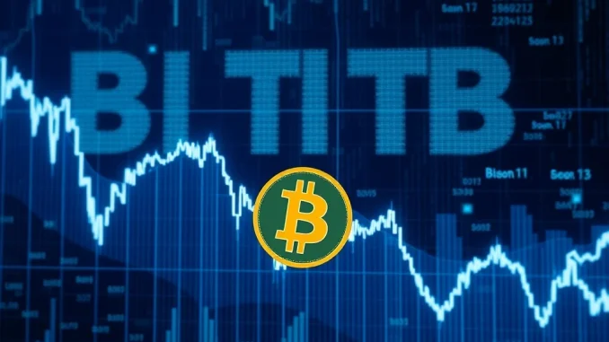 A red candlestick chart illustrating a sudden Bitcoin price drop, reflecting the market's reaction to Galaxy Digital's massive BTC transfer.