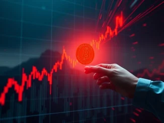 A digital chart showing a sharp Bitcoin price drop after Galaxy Digital's significant BTC sale, symbolizing crypto liquidations and market volatility.