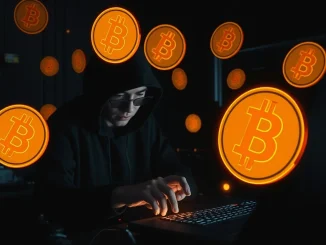 Hacker exploiting a compromised Bitcoin hardware wallet for theft