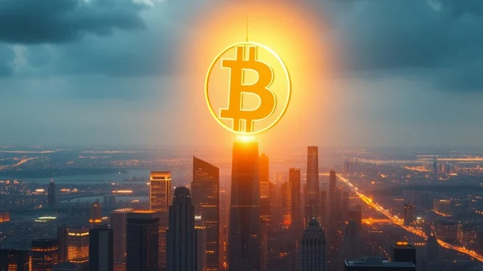 Bitcoin symbol glowing with potential to reach $1,000,000