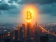 Bitcoin symbol glowing with potential to reach $1,000,000
