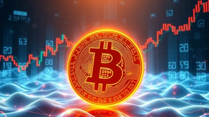 Bitcoin symbol glowing amidst financial charts representing market stability and growth