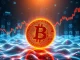 Bitcoin symbol glowing amidst financial charts representing market stability and growth