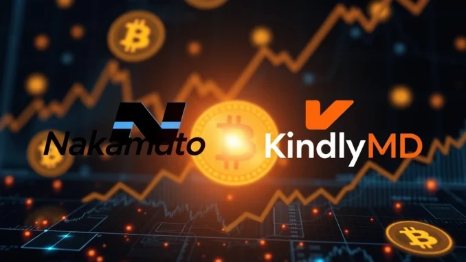 Illustrates Nakamoto and KindlyMD's strategic merger, symbolizing significant growth in Bitcoin holdings and digital asset accumulation.