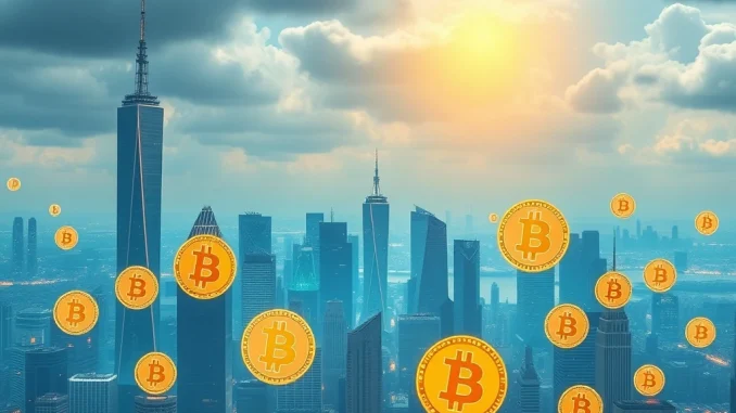 Bitcoin institutional adoption in a futuristic financial landscape with central bank influences