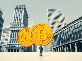 Visualizing Bitcoin's institutional adoption, showing its impact on early believers and the delicate balance between growth and decentralization.