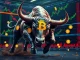 A powerful bull, representing investor confidence, surges through a digital market filled with Bitcoin symbols and crypto options charts, signaling a major $23.7M Bitcoin investment targeting $200K.