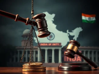 A gavel symbolizes justice in India, representing the life sentences for the Bitcoin kidnapping and 750 BTC extortion case.