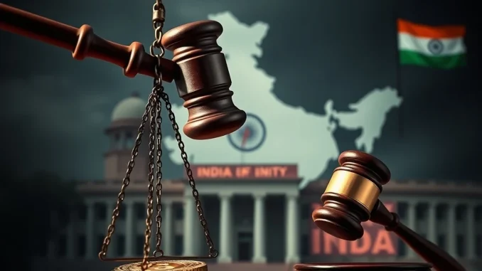 A gavel symbolizes justice in India, representing the life sentences for the Bitcoin kidnapping and 750 BTC extortion case.