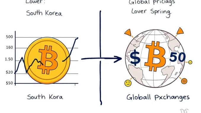 Chart illustrating Bitcoin Kimchi Premium turning negative, showing South Korea crypto prices lagging global exchanges.