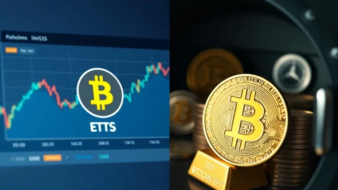 Robert Kiyosaki's dual investment strategy, contrasting Bitcoin ETFs for accessibility with physical assets for financial security.