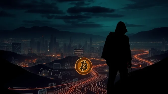 A tech employee behind digital bars, symbolizing the severe consequences of a $19M Bitcoin laundering scheme in China.