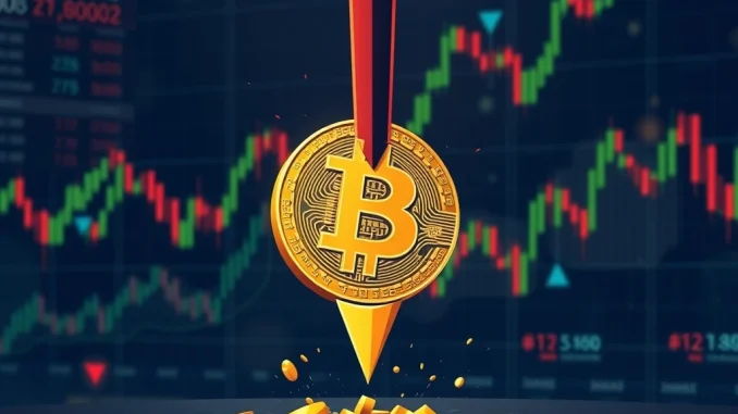 A chart illustrating a sharp drop in Bitcoin price, representing the $731M crypto liquidations and market volatility.