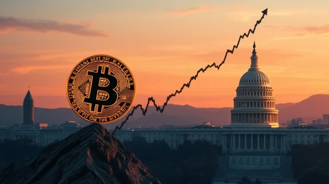 A chart showing the significant rise in Bitcoin price, set against a backdrop of macroeconomic indicators, illustrating its role in current financial shifts.