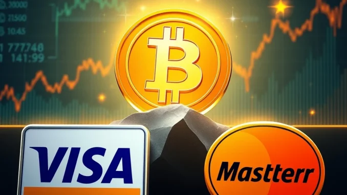 Visualizing Bitcoin market cap's impressive growth, overshadowing Visa and Mastercard, representing a new era in digital finance.