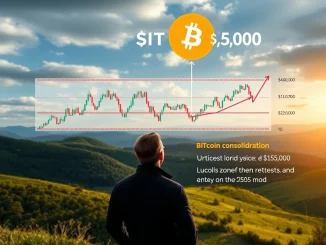 A Bitcoin market consolidation chart with a highlighted $115K retest zone, indicating potential future price action for investors.