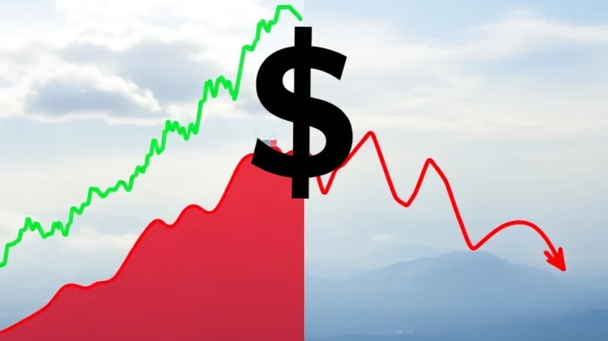 Market charts showing S&P 500 and Nasdaq soaring, contrasting with declining Bitcoin and crypto stocks amid dollar strength.