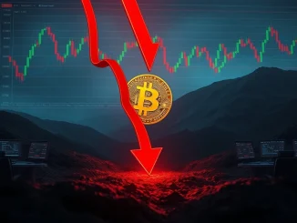 A chart showing a dramatic Bitcoin price drop, symbolizing the market impact of Galaxy Digital's massive Bitcoin liquidation.