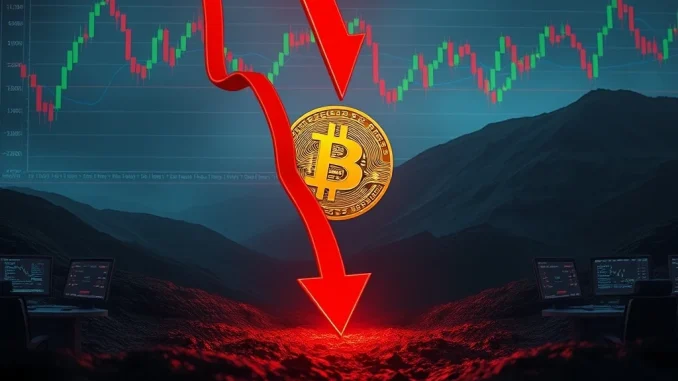 A chart showing a dramatic Bitcoin price drop, symbolizing the market impact of Galaxy Digital's massive Bitcoin liquidation.