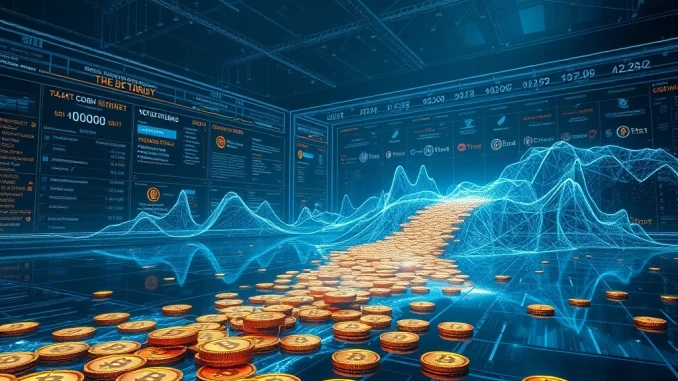 A digital representation of the Bitcoin market absorbing a massive BTC sale, highlighting institutional confidence and market stability.