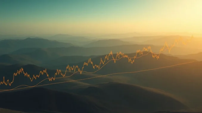 A complex financial chart illustrating Bitcoin's price, an 'air gap' zone, and converging cross-asset volatility, hinting at an imminent Bitcoin market shift.