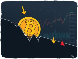 A Bitcoin price chart showing a tight trading range, symbolizing market uncertainty and recent drop in the crypto market.