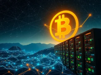 A powerful Bitcoin mining rig illustrating the surging Bitcoin mining difficulty and network hash rate, highlighting network strength and resilience.