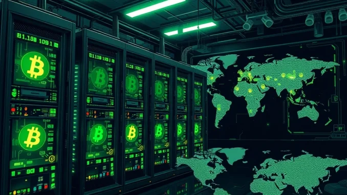Bitcoin mining facility showcasing advanced ASIC machines and global adoption trends