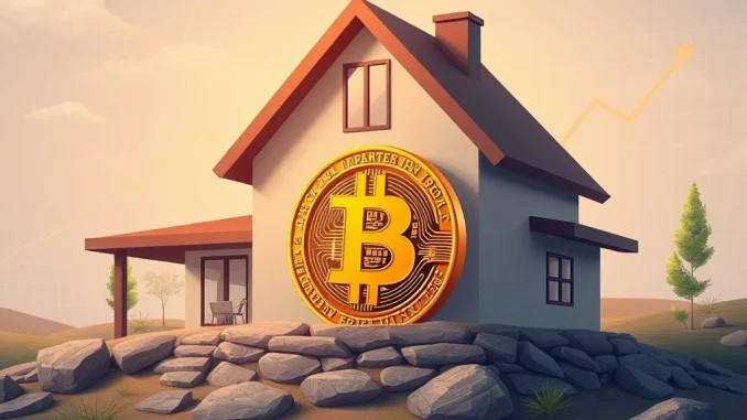 Bitcoin Mortgage: FHFA's Groundbreaking Directive Transforms Housing Finance A Bitcoin symbol integrated into a house foundation, representing the FHFA's directive for Bitcoin mortgage evaluation.