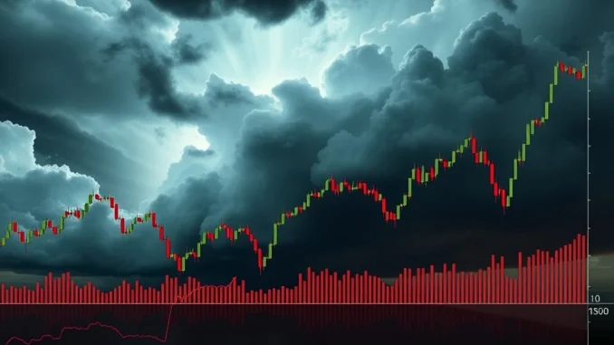 Bitcoin price volatility with stormy August sky in the background